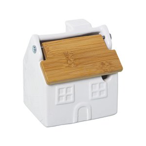 Weiße Zuckerdose aus Keramik mit Deckel aus Bambusholz, 10 x 8 x 11 cm, ST1152