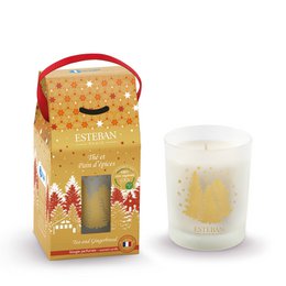  Gold cylindrical scented candle, Christmas gingerbread theme, red handle, festive holiday fragrance, 180gr.