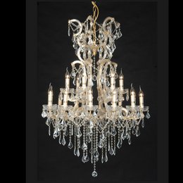 A large, ornate silver chandelier with multiple tiers and crystal accents, measuring approximately 85 cm in diameter and 120-230 cm in height. Designed to hold up to 18 E14 light bulbs with a maximum wattage of 40W each.