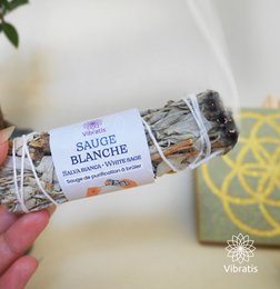  White sage bundle with a headband, natural dried herbs, earthy tones.