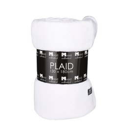 Plaid off-white polyester throw blanket with a soft, cozy texture.