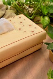 Handwoven tissue box, natural beige color, small star pattern, rectangular shape, woven design