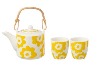 J-Line Set 3 Teekannen Set Blumen Box Keramik Gelb