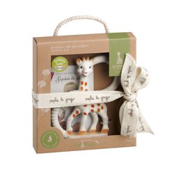 Soft, textured giraffe teether in white and tan colors with polka dot pattern. Designed for baby's soothing and teething needs.