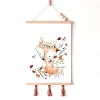 Fox nursery print, fox poster, floral nursery print, cute fox print, wildflowers print, girls nursery poster, girls room