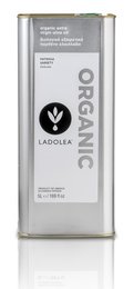 Organic extra virgin olive oil, delicate flavor, Patrinia variety, 5-liter tin. High-quality olive oil suitable for cooking, dressings, and more.