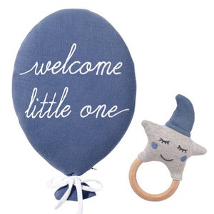 Geschenk Set Baby Dekokissen und Rassel Blau