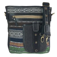 Sunsa dames schoudertas. Schoudertas in vintagestijl. Canvas handtas. kleine crossbodytas voor dames, bruin geweven stof met patroon