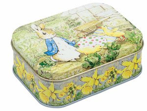 Can of Peter Rabbit with egg