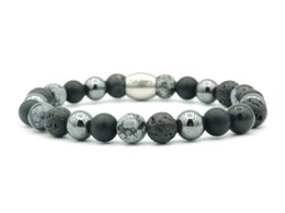 Black and silver beaded bracelet with 8mm beads, suitable for men or women.