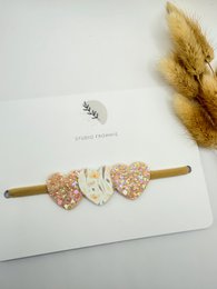  Hairband with three rose gold glitter bows, perfect for kids' spring fashion.