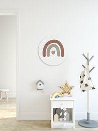  A colorful, abstract wall circle decoration featuring a rainbow-like shape with a heart in the center. The product is available in various sizes ranging from 20 cm to 80 cm in diameter, suitable for decorating a child's room.