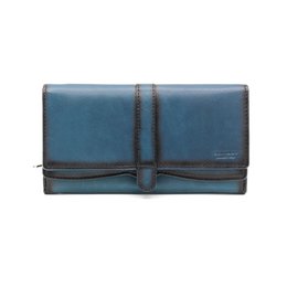  Blue leather wallet, rectangular shape, stitched details, compact size, minimalist design, OCEAN&APACHE brand