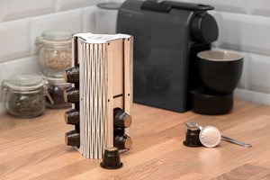 Krea-Wood handmade coffee capsule holder for Nespresso compatible capsules, in vintage white colour