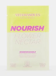 Nourish Flower Nectar Biodegradable Mask, a face mask made with natural ingredients, featuring a floral design and a biodegradable composition.