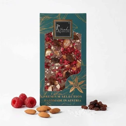 Chocolat au lait premium - framboises, raisins secs, amandes