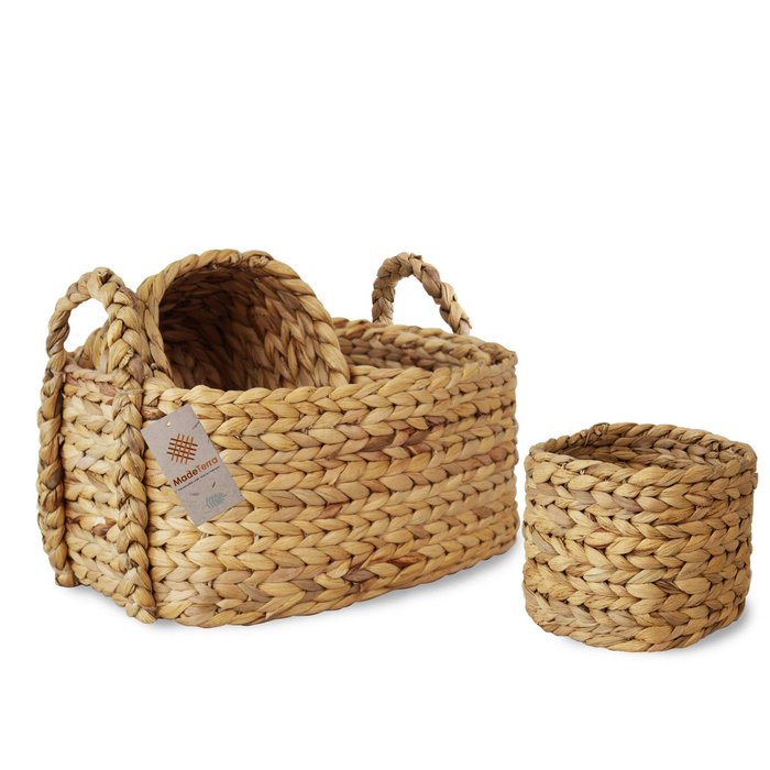Madeterra Ensemble De 3 Paniers De Rangement En Osier Gigognes Panier Organisateur De Rangement De Panier Tisse A La Main Pour La Maison Salon Salle De Bain Dressing Chambre De Bebe Blanchisserie