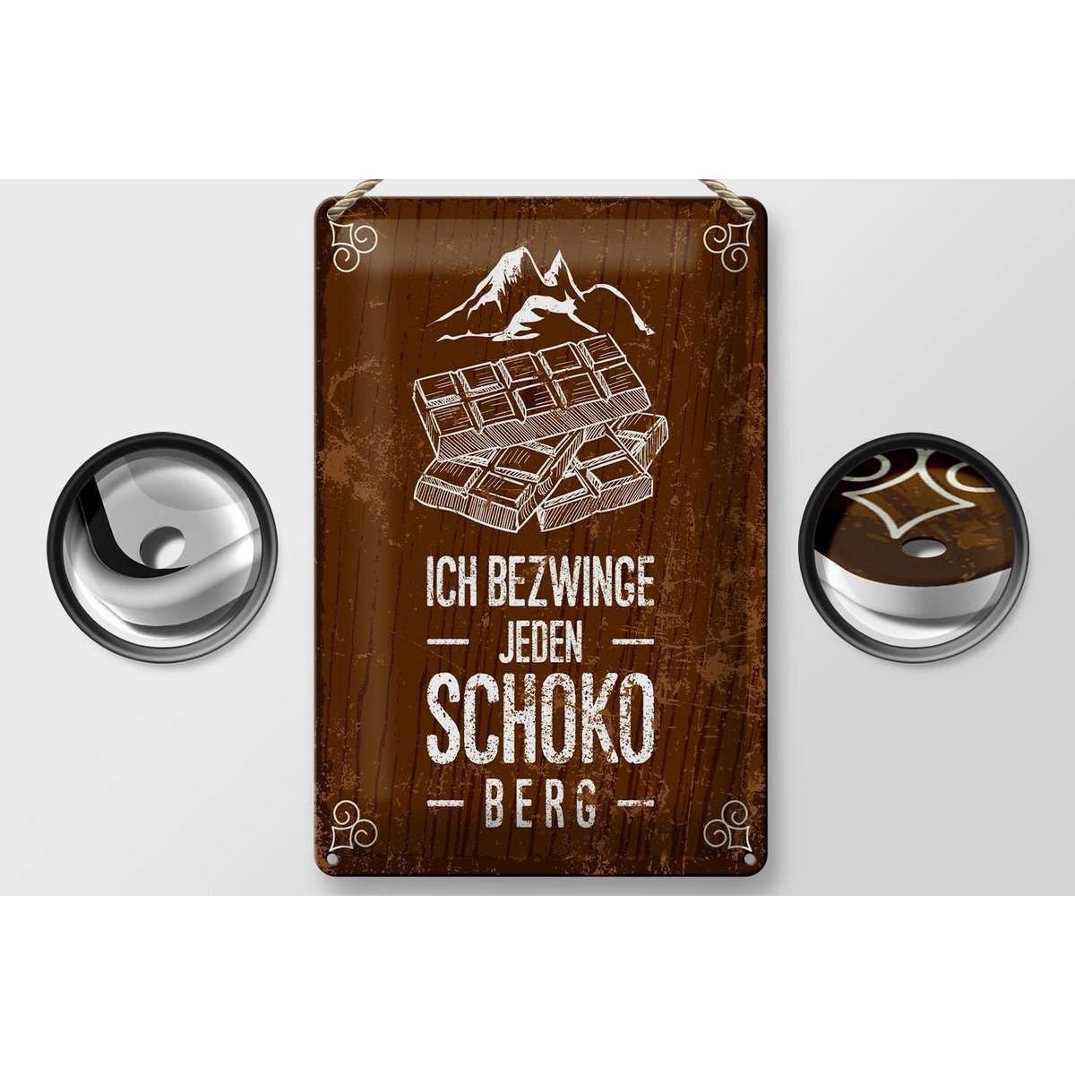 Blechschild Spruch 20x30 cm Ich bezwinge jeden Schoko-Berg Deko Schild