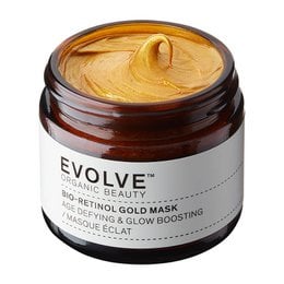 Bio Retinol Gold Mask with organic rosehip, gold sparkles, and shea butter for nourished, radiant skin. Available in 120ML, 60ML, and 30ML sizes.