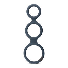 Triple ring sex toy made of silicone, designed for men, available in gray color.