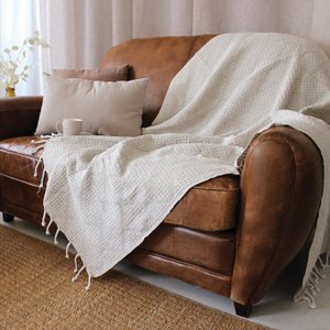 Plaid mit Fransen, 130 x 160 cm, recycelte Baumwolle, Dune-Kollektion, CMADECO