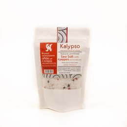 Natural unrefined sea salt with 4 peppers. Spice mix in a resealable pouch.