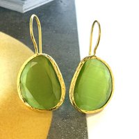 Earrings cateye stone green
