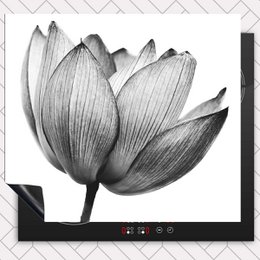  Black and white lotus flower induction cooktop protector placemat with detailed botanical design