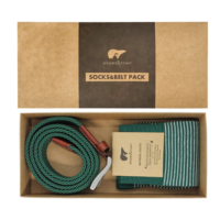 Geschenkdoos riem Kevin en groene strepen sokken