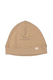 Soft, cozy organic cotton baby hat in beige, grey, and yellow colors. Ribbed design for a comfortable fit. Available in sizes 6-9M and 18-24M.