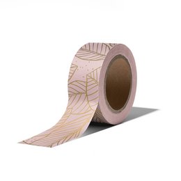 Decorative washi tape in a pink and white leaf pattern, 10 meters long, sold in a pack of 9 rolls.
