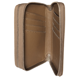 Portafoglio 8 Carte Di Credito In Pelle Saffiano Con Doppia Cerniera Taupe