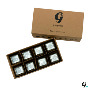 8 gegraveerde Gaspajoe ijsblokjes volledig roestvrij staal in Kraft geschenkdoos