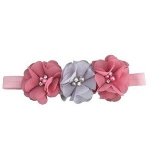 Rosa Stirnband mit altrosa und grauen Rosen