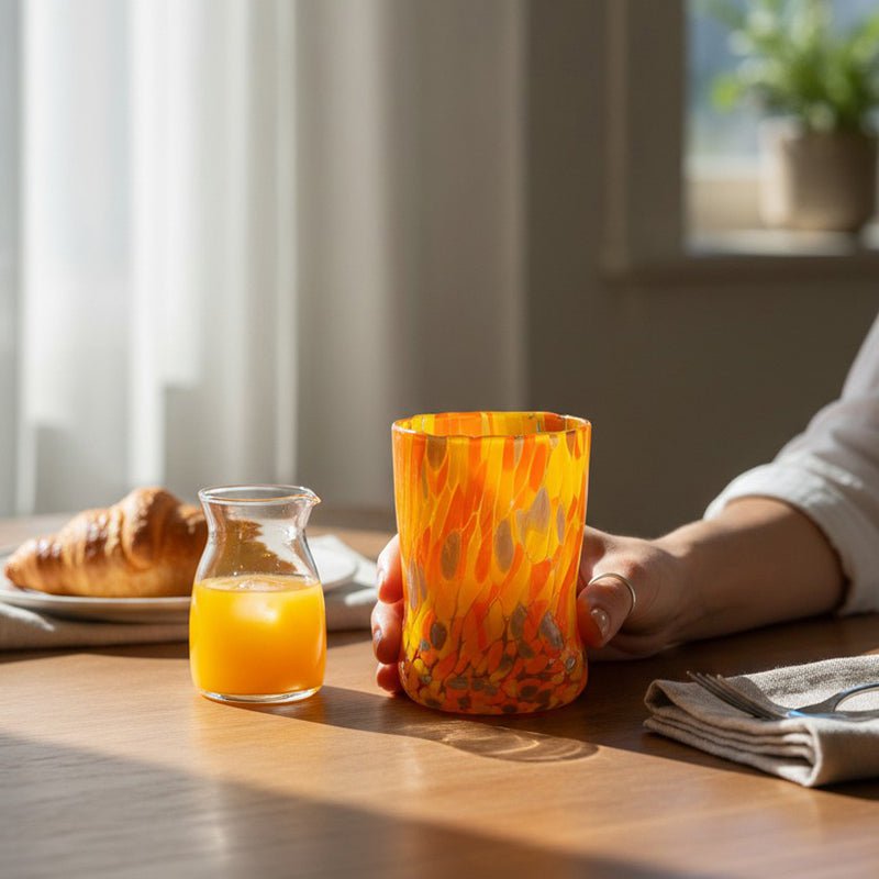Verres Naif Tumbler en verre soufflé et fait main avec murrine de Murano, ligne « I Colori di Murano » 395 ml. Fabriqué en Italie