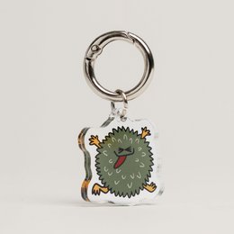  Green spiky ball character dog leash with metal ring, brown and white adjustable collar strap