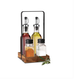 🧂 Tabletop -kruidenset - 4 pc's | Houten standaard + metalen houder (N11537)