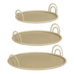 Beige oval serving tray with metal handles.