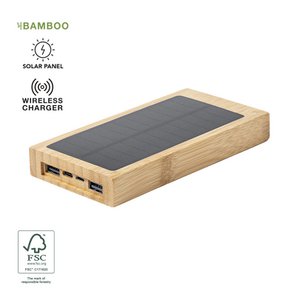 External auxiliary battery with 10,000 mAh capacity and with integrated 5W wireless charger. Suitable for devices compatible with wireless charging and including a solar charging panel.With charging status indicator, 2 USB outputs, 1 Micro USB input, and