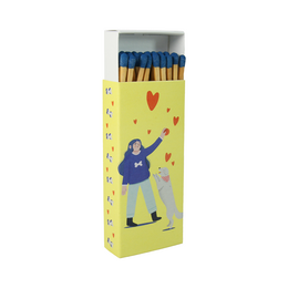 Long matches with a dog-themed design, featuring a colorful illustration of a dog and the text "Dog's Love" on the matchbox.