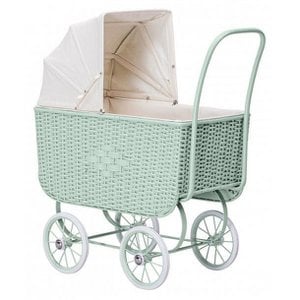 Doll pram Retro Rattan green