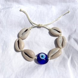 Armband Muschel & Blaues Auge aus Glas