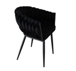 Black wave-shaped dining chair with tufted upholstery and metal legs.