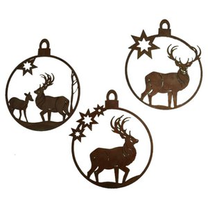KERST | Roest decoratieve hanger hert | Set van 3 | Kerstboomversieringen