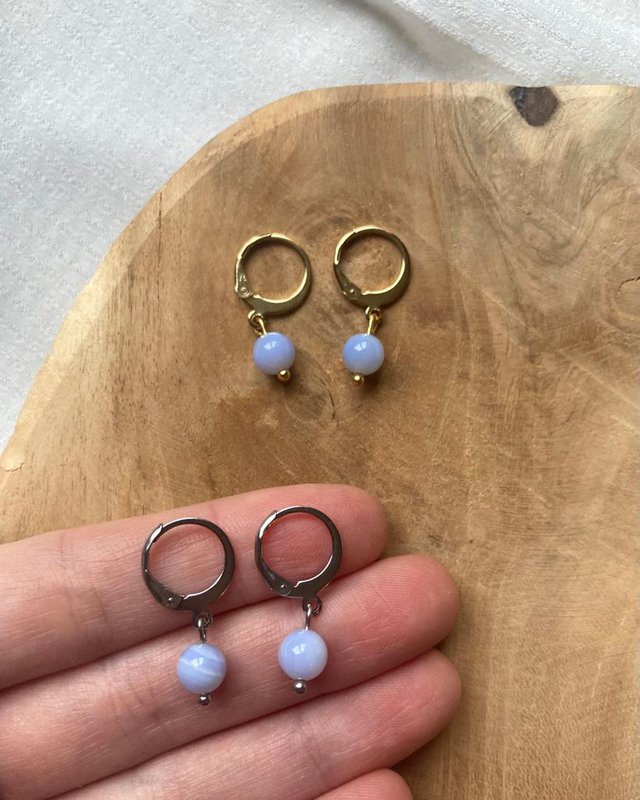 Natural Stone Earrings Stainless Steel gold/silver 'Agate'