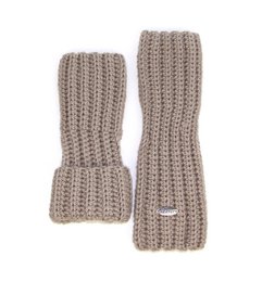 Warm, knitted gauntlets in ivory and taupe colors. Designed to keep hands cozy and protected.