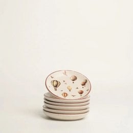 Handcrafted Stoneware Tea Plate – Vintage Hot Air Balloon Design | Ceramic Dessert & Snack Plate