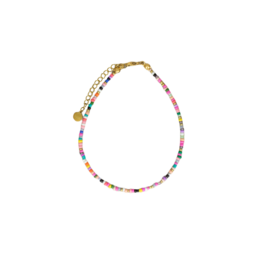  Multicolored beaded anklet with a pendant charm.
