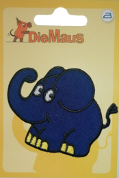 Blue elephant brooch with mouse design, suitable for children's clothing or accessories.