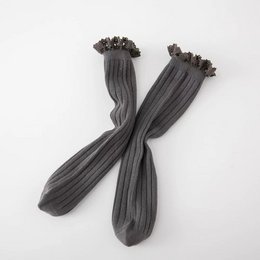 Calzini al ginocchio a costine con pizzo